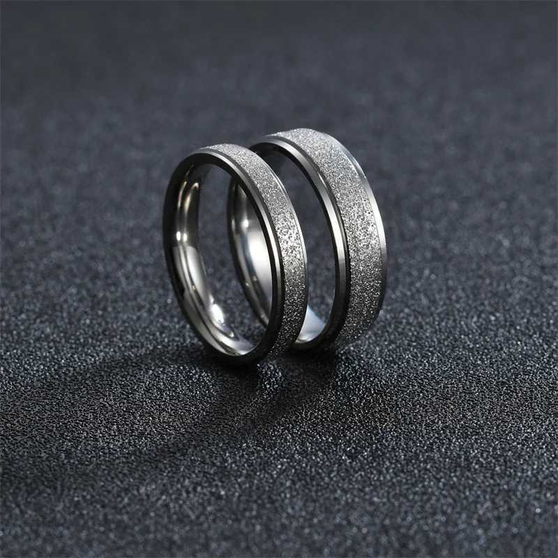 2/4/6MM Width Stainless Steel Frosted Thin Engagement Rings For Women Men Vintage Fashion Silver Color Wedding Bands Jewelry y250730