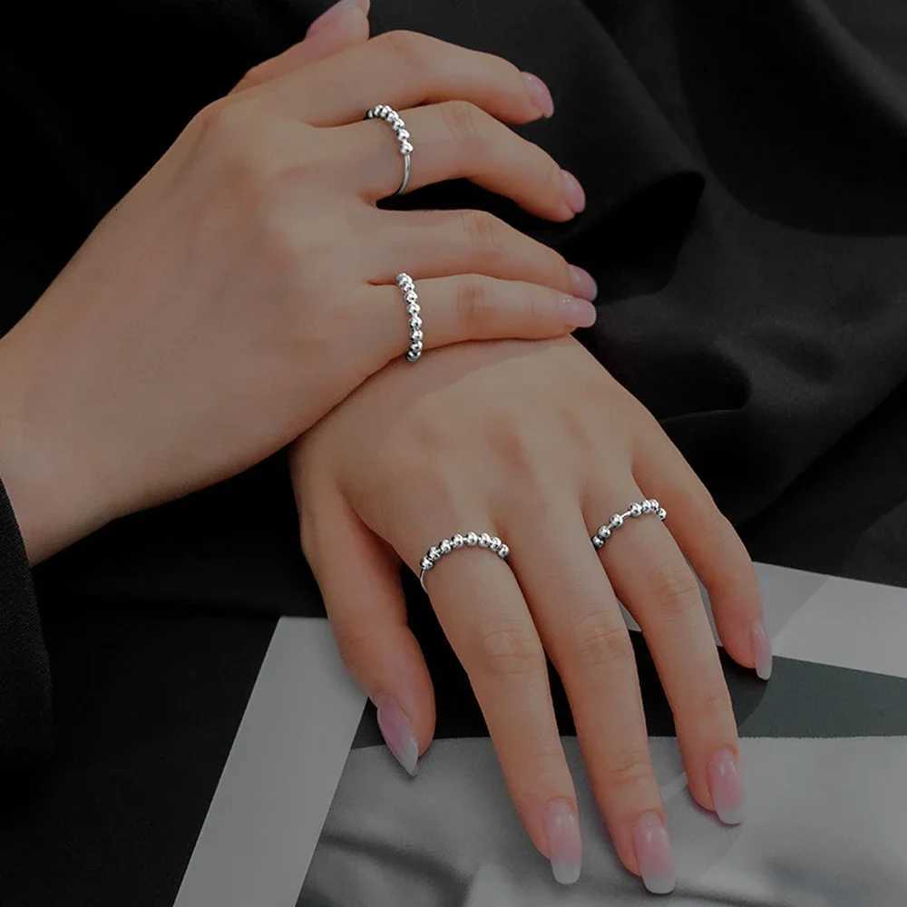 925 Sterling Silver Stress Relief Fidget Spinner Rings Rotate Beads Anxiety Adjustable Rings for Women Men Fine Jewelry y250730