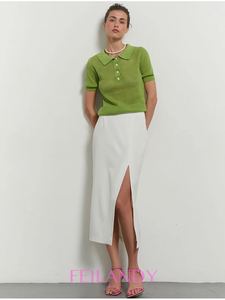 Feilandy Short Sleeve Outfits Solid Polo Shirt Women Fashion Office Ladies Tops TShirts Casual Tees Elegant Clothes 250729
