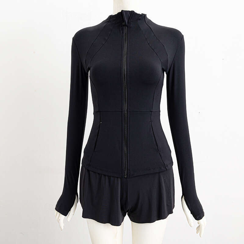 Simple Slim Fit Yoga Jacket Fitness Long Sleeve Top Stand Collar Quick Dry Sports Sun Protection Cardigan Tight Waist