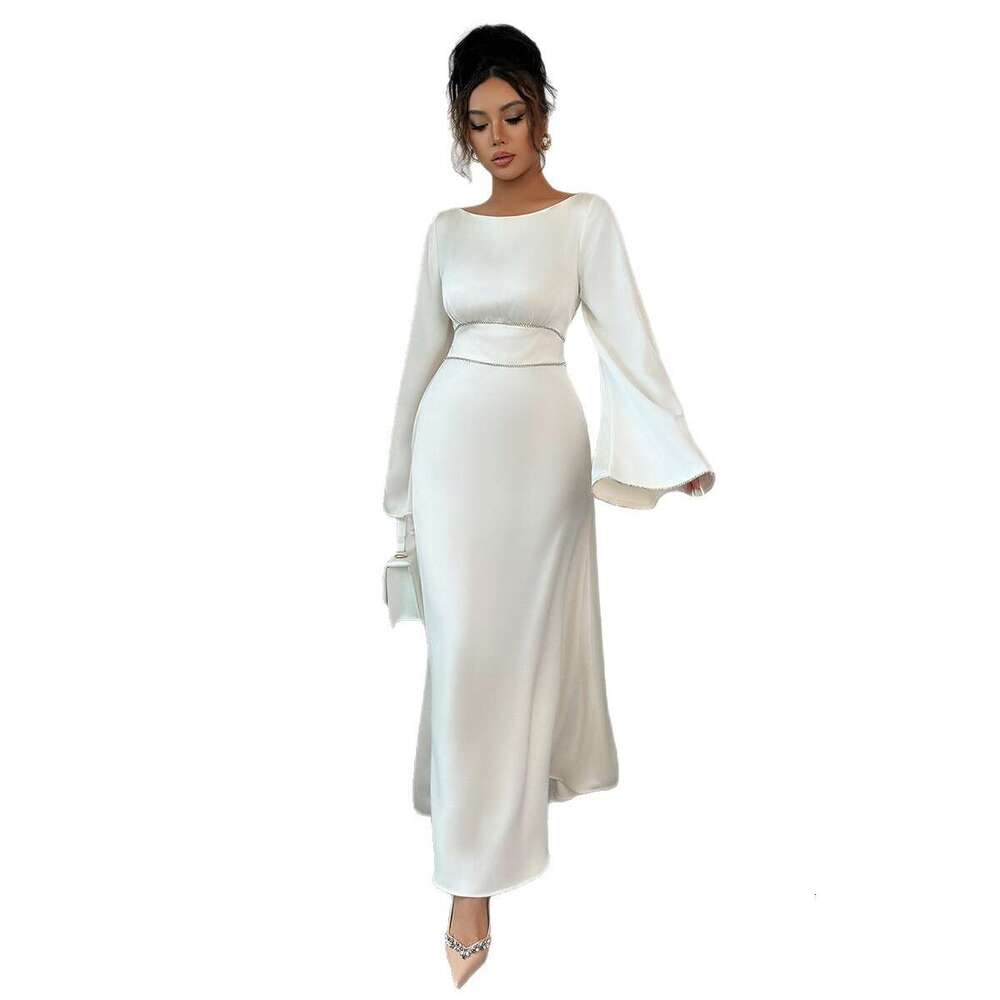 Elegant and Graceful Waist-Cinching Solid Color Long Sleeve Dress for Women 2025 Autumn Winter