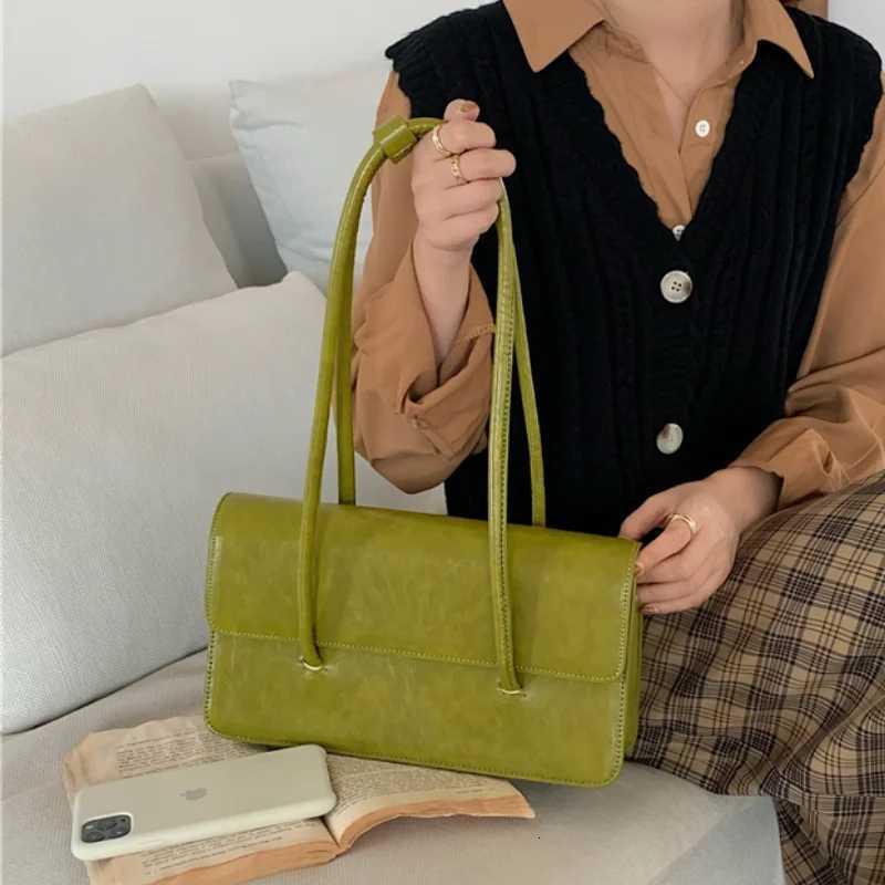 Simple Womens Underarm Bag Vintage Green Ladies Square Shoulder Bags Winter Fashion Female Tote Purse Top Handle Handbags Y250730