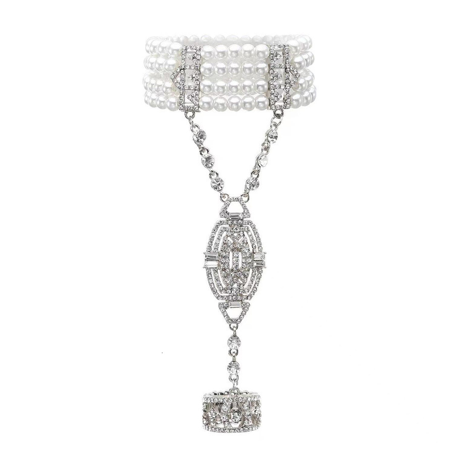 Korean Fashion Women's Three-layer Rhinestone Pearl Designer Bracelet Bracelet Elegant Sparkling Multi-layer Elastic Bracelet Madam