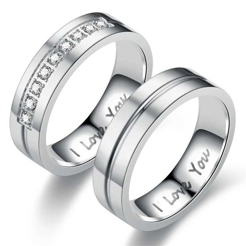 Fashion Stainless Steel Couple Engagement Rings For Women Men Crystal I LOVE YOU Ring 2021 Wedding Jewelry Gift y250730