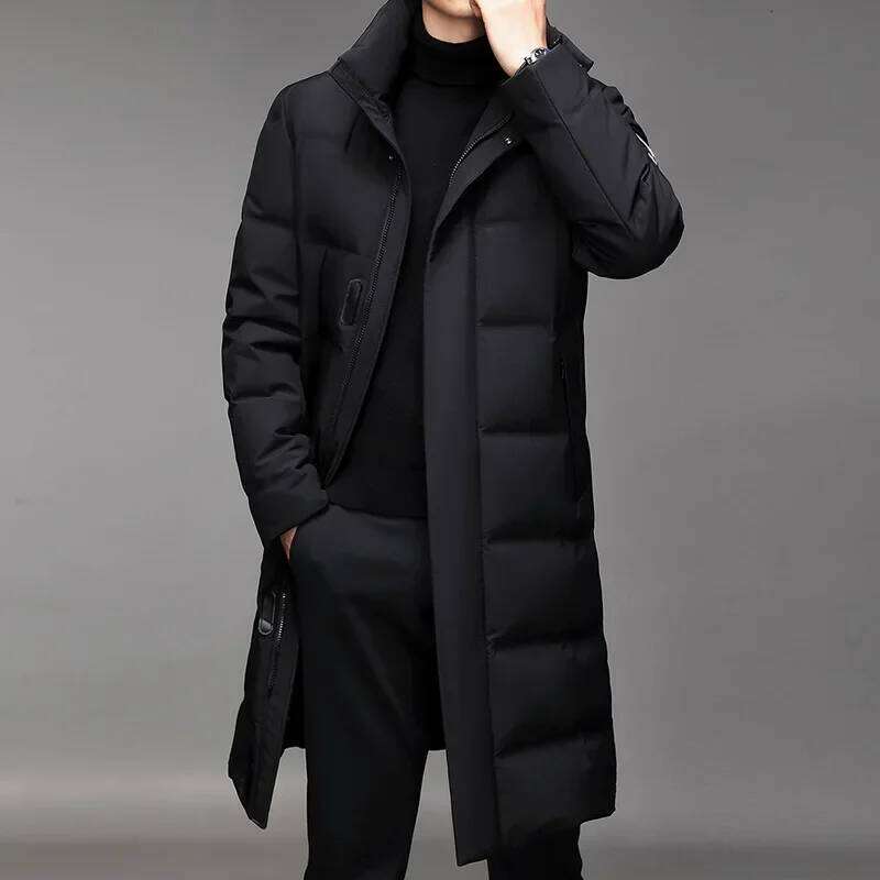 Long Men Down Coats Parkas Windproof Thick Padding Padded Winter Jacket Warm Stand Up Collar Male Coat MDNG