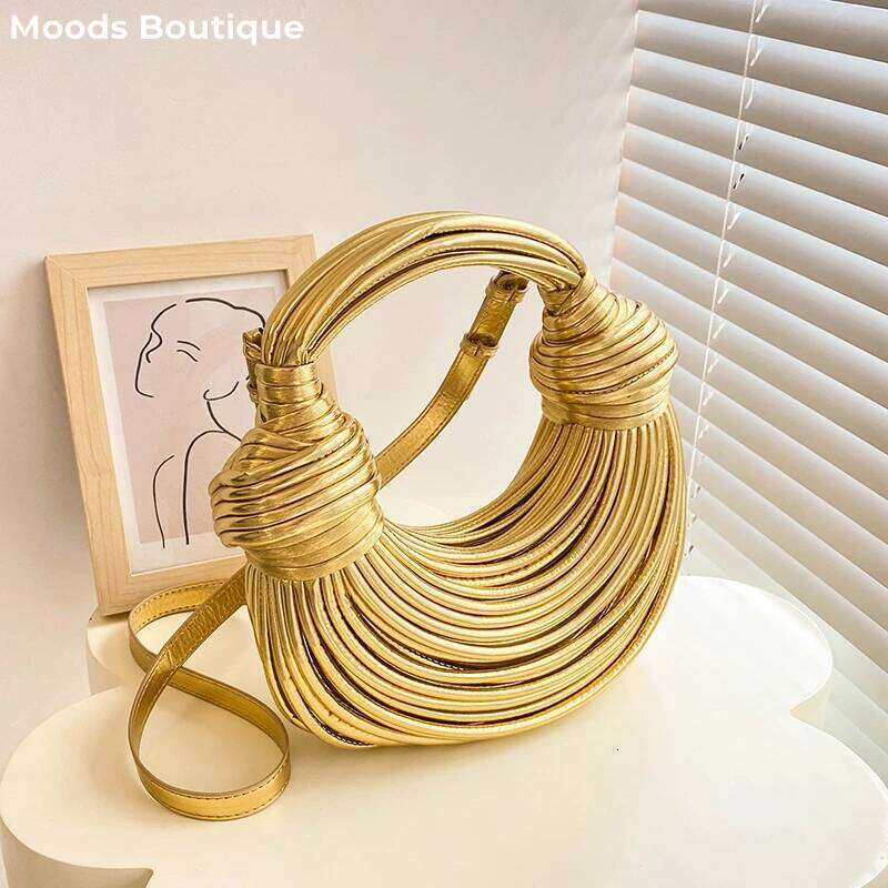 MOODS Evening For Women Golden Noodle Knot Design Dinner Party Clutch Bag 2023 Designer Purses And Handbags