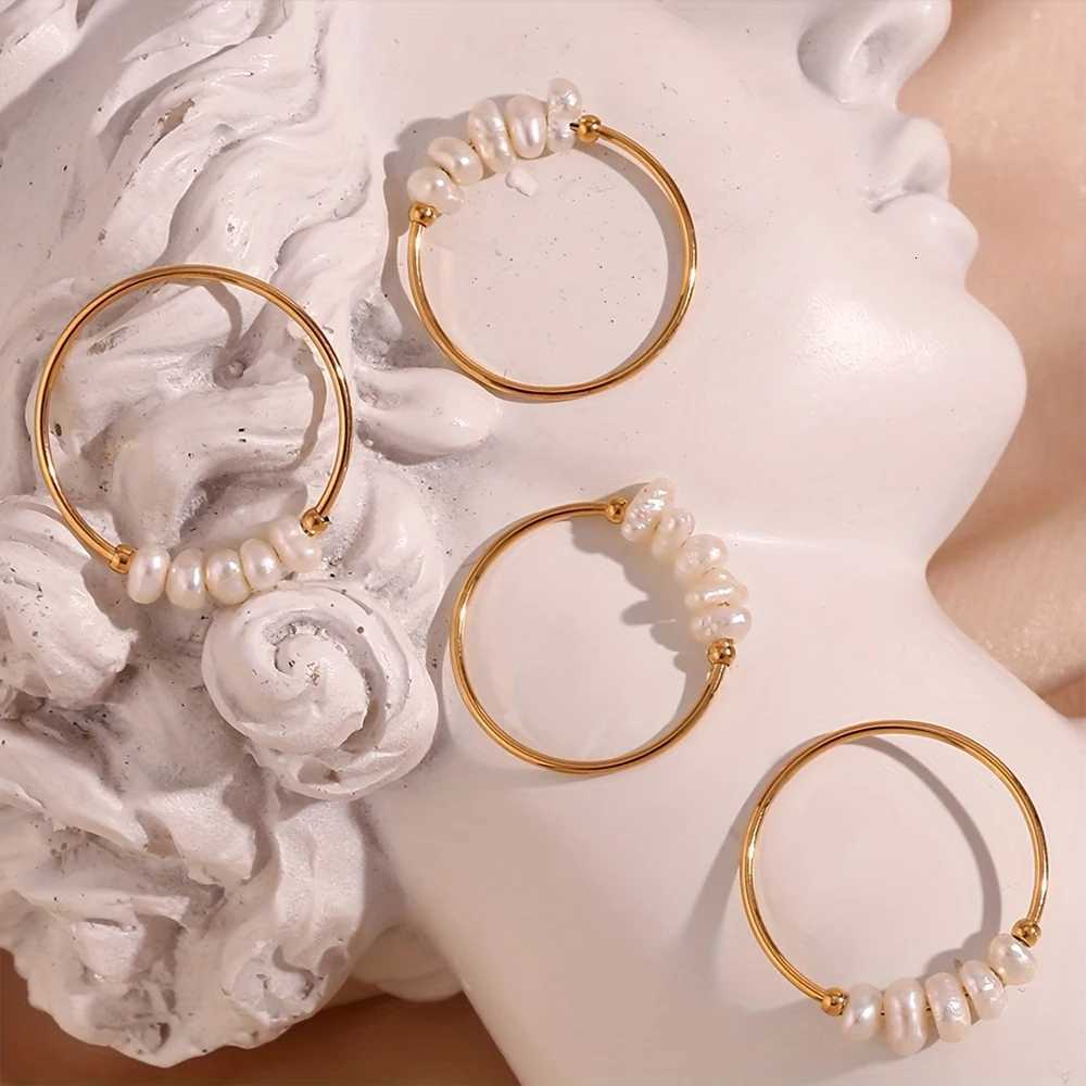 emanco fashion freshwater pearls high quality stainless steel gold-plated round rings holiday jewelry gifts wholesale y250730