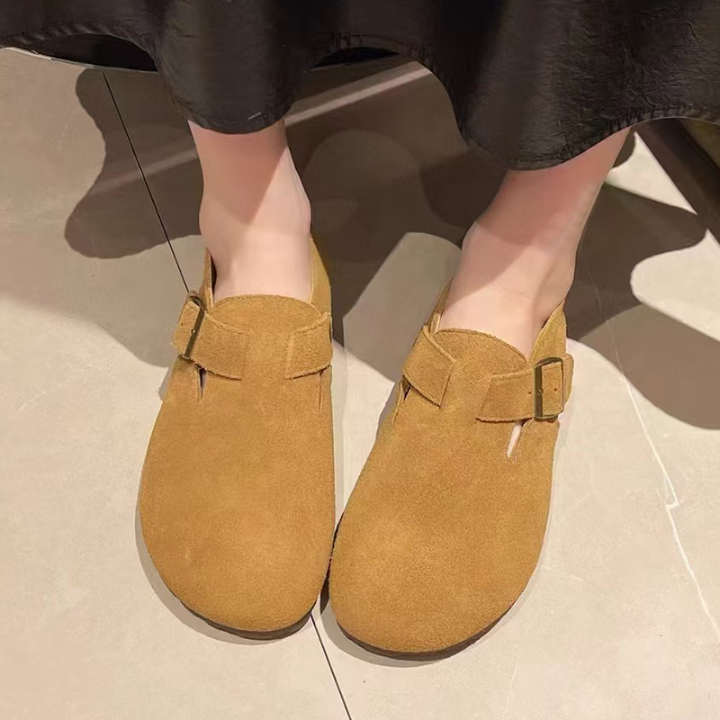 Spring/Summer New Arrival Open-Toe Leather Flat Shoes with Full Buckle Retro Casual Shoes