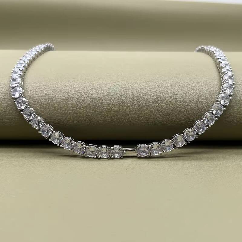 2025 925 Sterling Silver Fine Chains Necklace for Women 3 4 5 6mm White Crystal Cubic Zirconia Tennis Necklaces