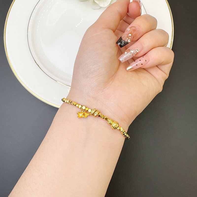 Laser Cut Bead Gourd Charm Bracelet Vietnamese Inspired Gold Tone Alloy Jewelry