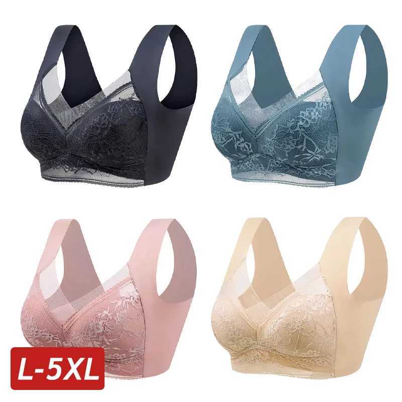 5XL Women Large Bra Push Up Ice Silk Seamless Upper Bralette Lace Wireless Summer Bras Plus Size Top Lingerie Underwear 15019 Z250730