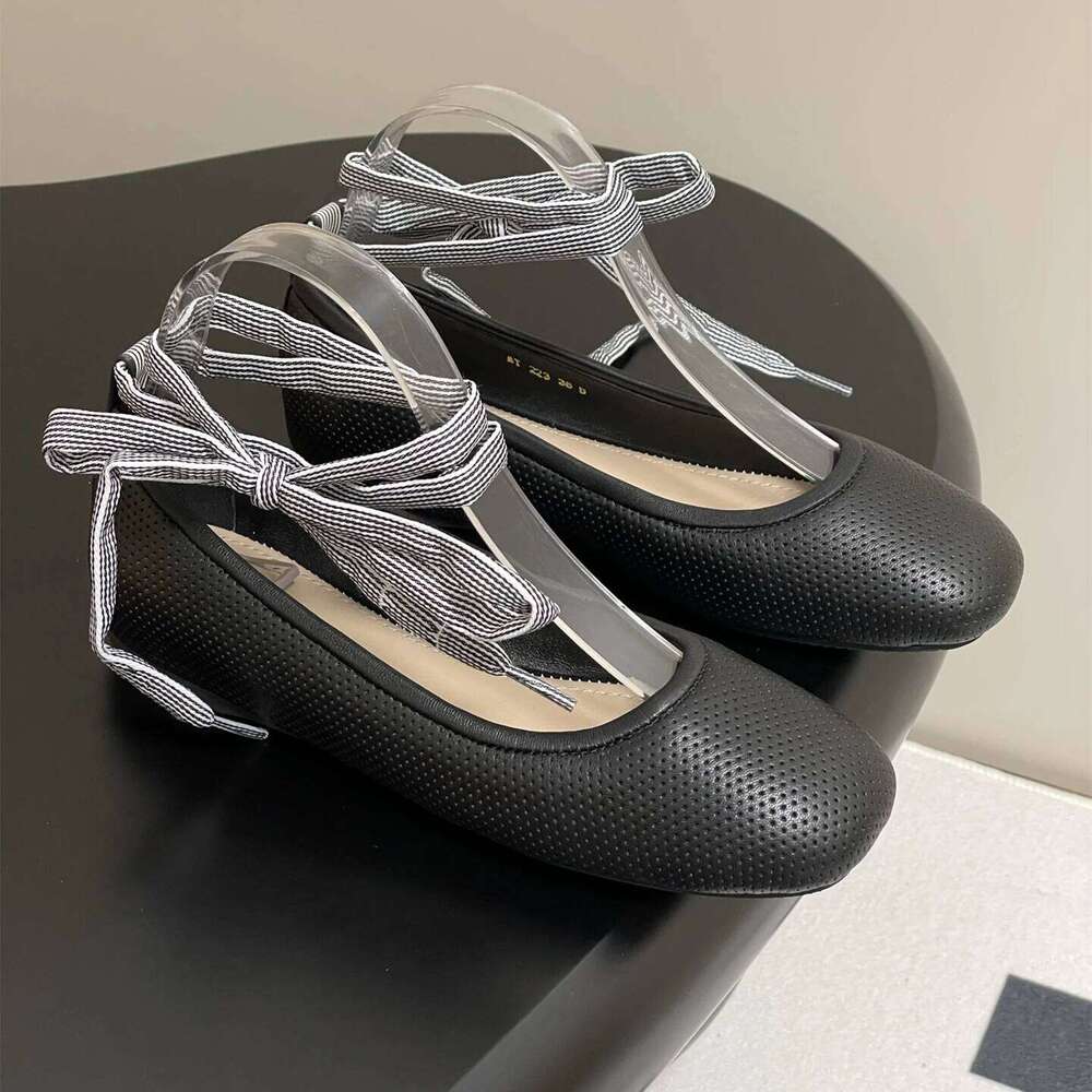 New Women Size34-43 Genuine Leather Ballet Flats Ankle Strap Square-Toes Solid Colors Designer Shoes Zapatillas De Mujer caf