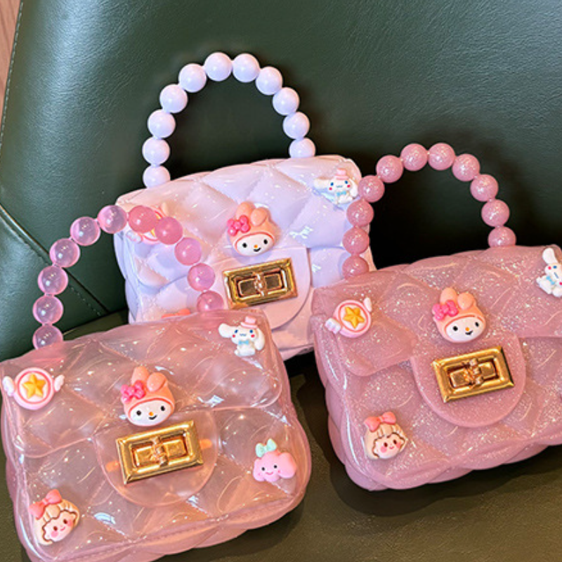 Mini cartoon jelly bag for girls small purse for children crossbody little girls mini pearl handbag for princess light and easy to carry Small handbag