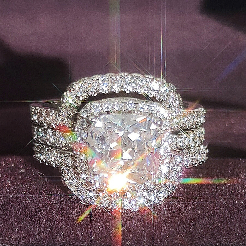 3pcs Lovers Married Couples Wedding Engagement Rings Bridal Sets For Men and Women 24k gold plated Stainless Steel Jewelry 250103