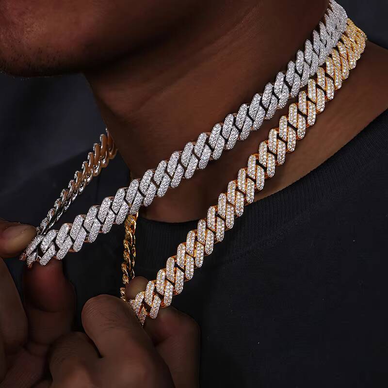 Hip Hop Jewelry 14mm 925 Sterling Silver VVS Moissanite Diamond Iced Out Miami Cuban Link Chain Bracelet Necklace
