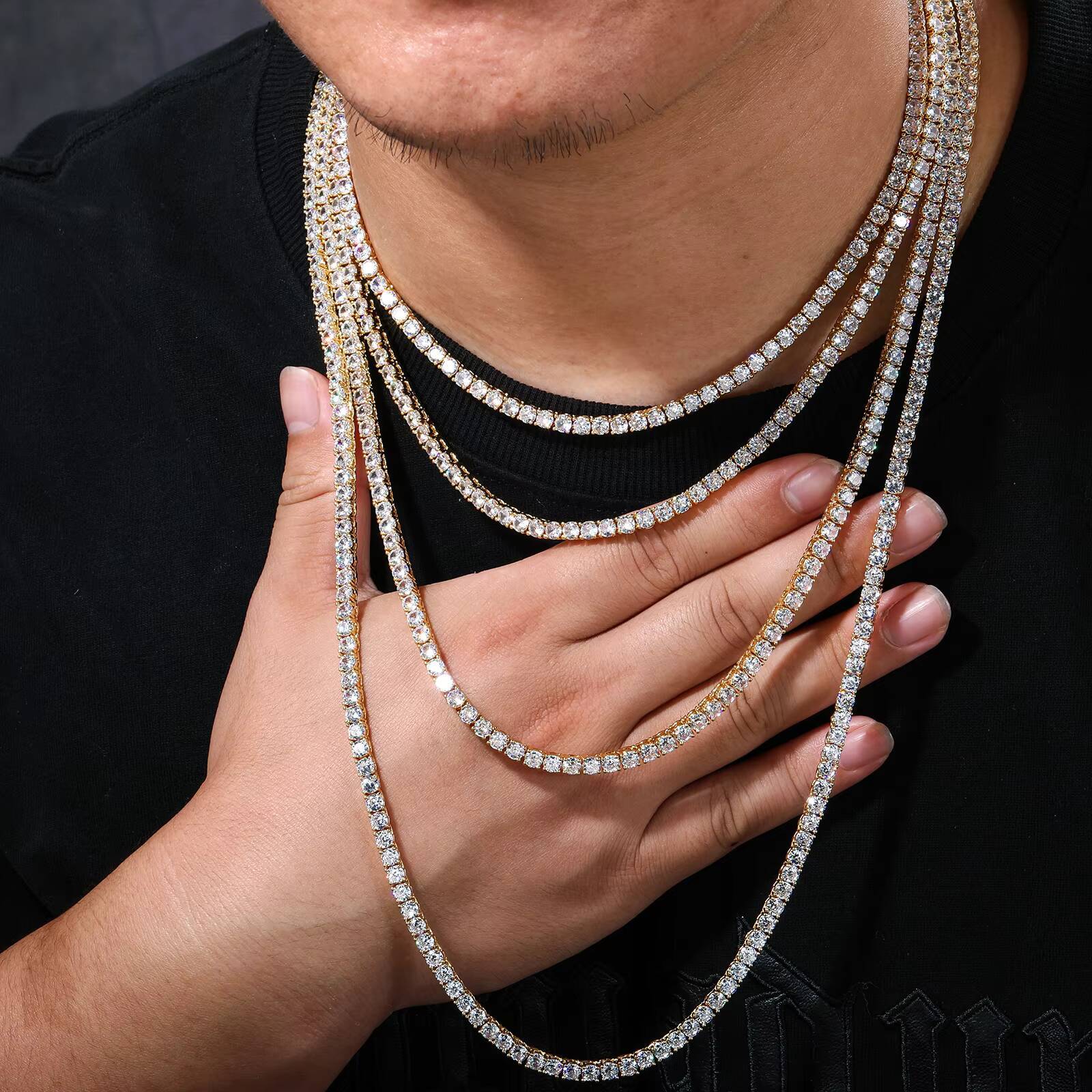 Wholesale Hip Hop Jewelry Fashion Iced Out 18K Gold Silver Plated Brass Zircon Diamond Tennis Chain CZ Necklace for Men Women