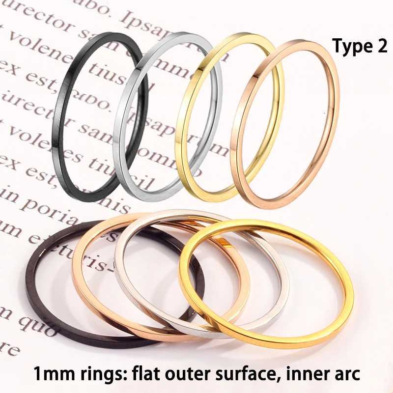 1mm 2mm Stainless Steel Thin Rings for Women and Men Dome Flat Rounded Rose Gold Black Minimalist Jewelry Silver Color 4pcs/lot y250730