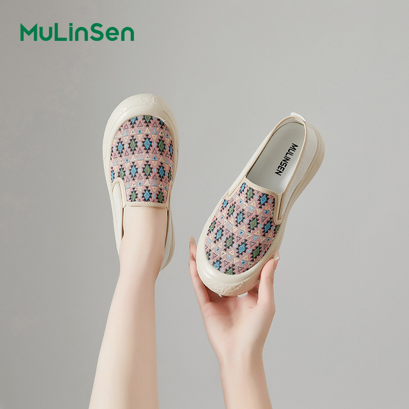 Mulinsen canvas shoes women's summer breathable thin lazy slip-on thick-soled lightweight old Beijing cloth shoes big toe shoes