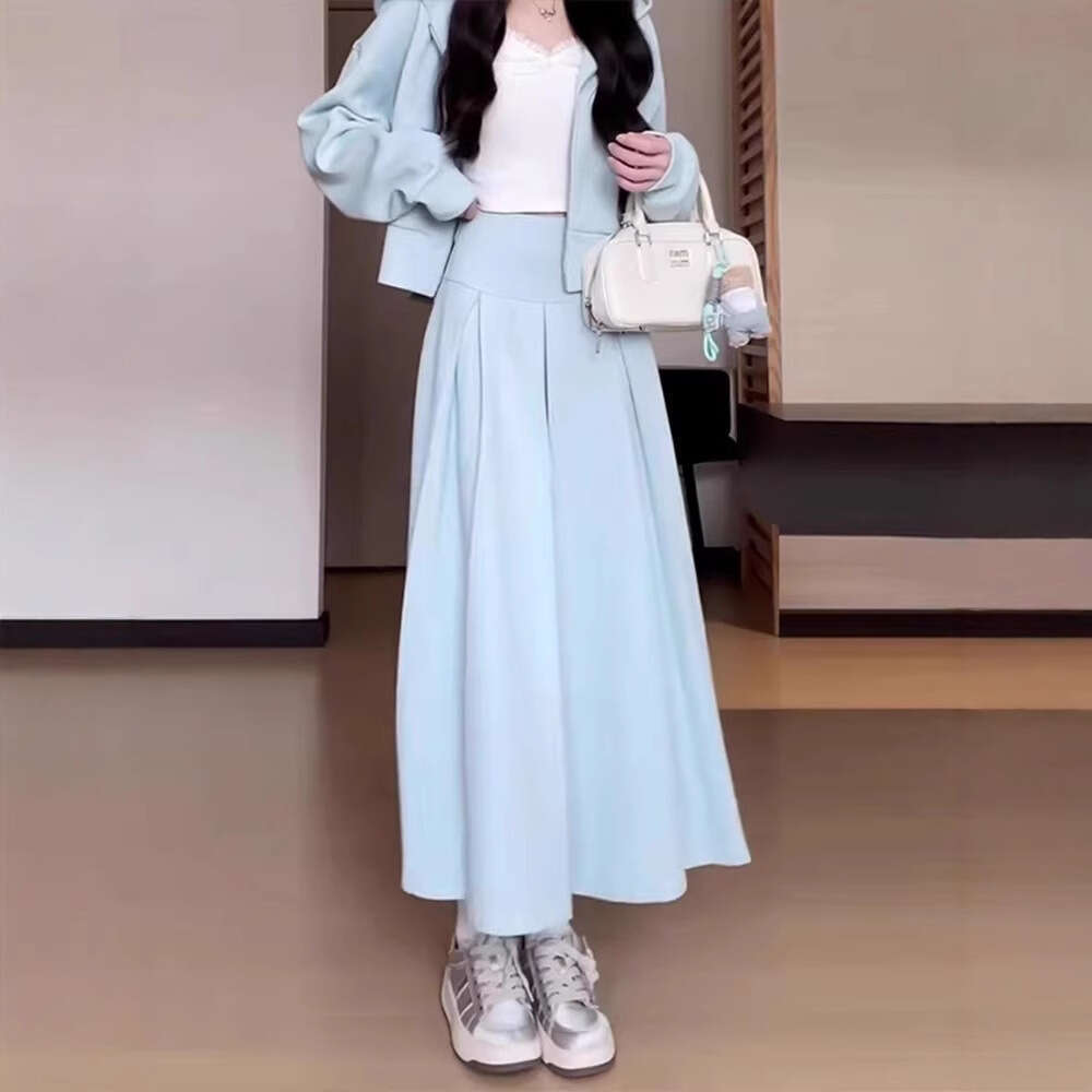 Spring and Outfit Matching Small Fragrance Korean Style Set Sweatshirt Half Women's Autumn Winter 2024 New Long Skirt
