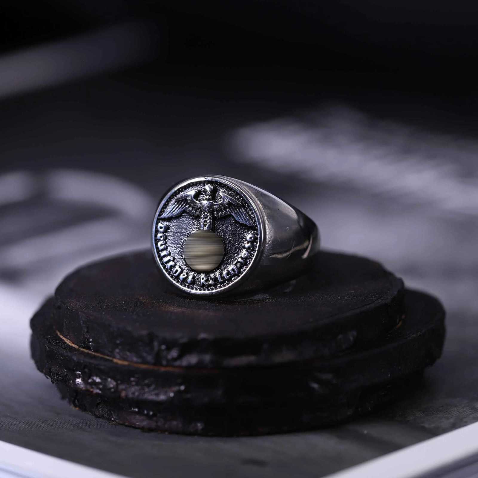 2nd World War German Stainless Steel Ring German Honor Eagle 14k Gold Punk Antique Freedom Round Rings Retro Hip Hop Ring Jewelry y250730
