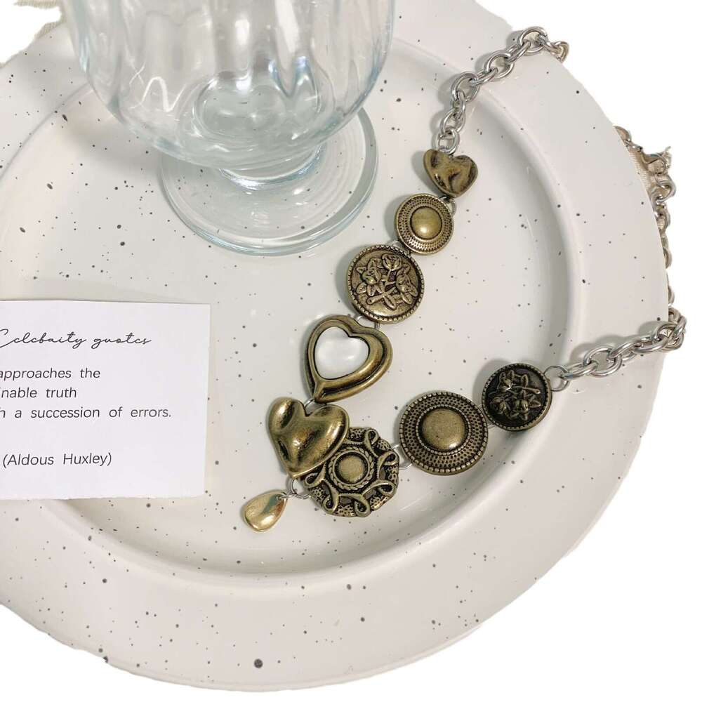 FUXIN New Chinese Style Punk Titanium Steel Necklace for Women Brass Vintage Button Hot Girl Collarbone Chain 914