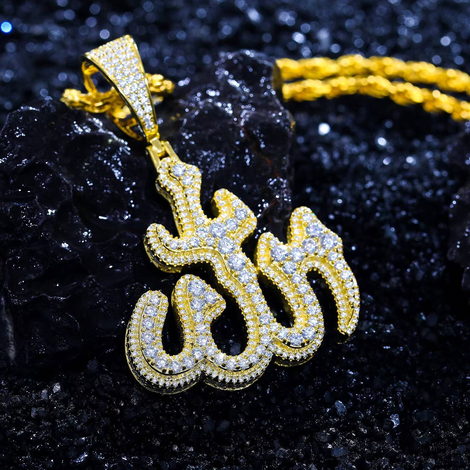 Bling Religious Jewelry 925 Sterling Silver VVS Moissanite Diamond Iced Out Islamic Allah Pendant for Muslim Men Women