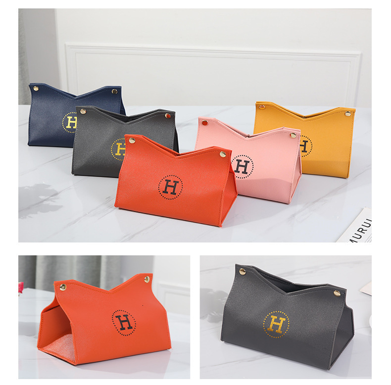 Nordic Style Creative Hotel Home Living Room Desktop Storage Car PU Leather Tissue Box Napkin Holder