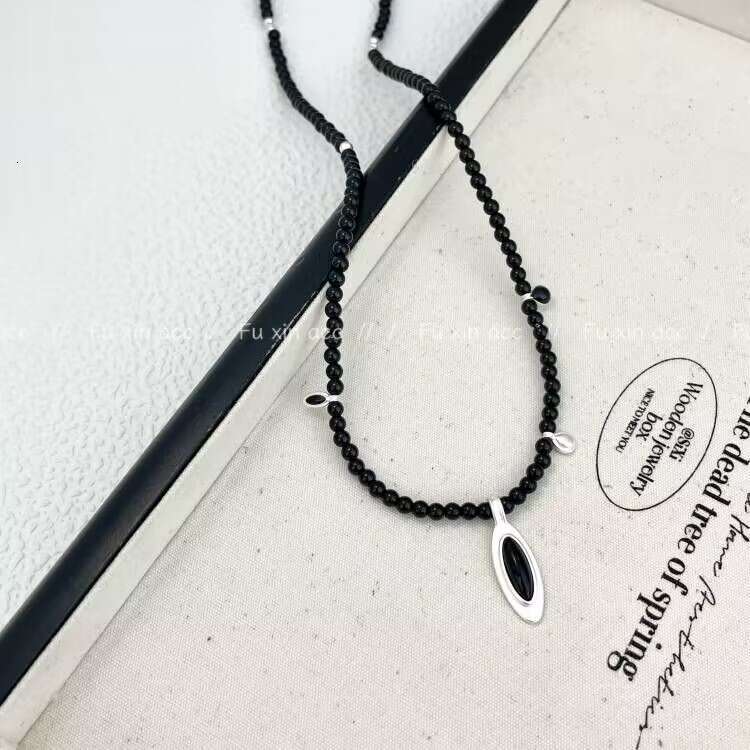 Black Onyx Beaded Korean New Necklace Fashion Versatile Sweet Cool Style Sweater Niche Design High-end Neck Chain b59