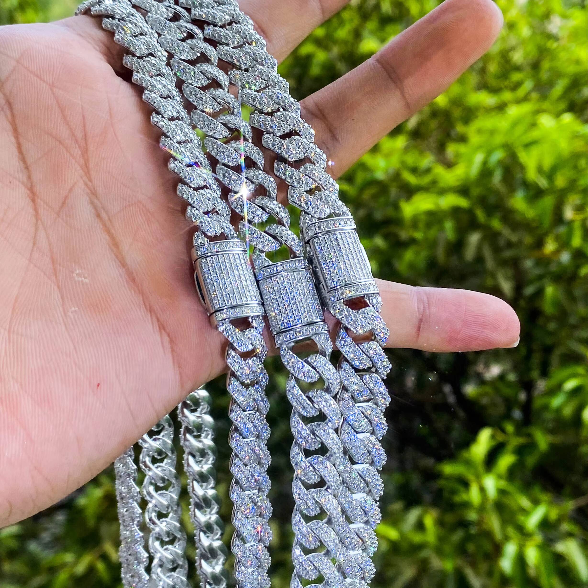 Wholesale 10mm Moissanite Flat Cuban Necklace Silver 925 Necklace Cuban Chain Shopping for Jewelry Online Party Gift for Men