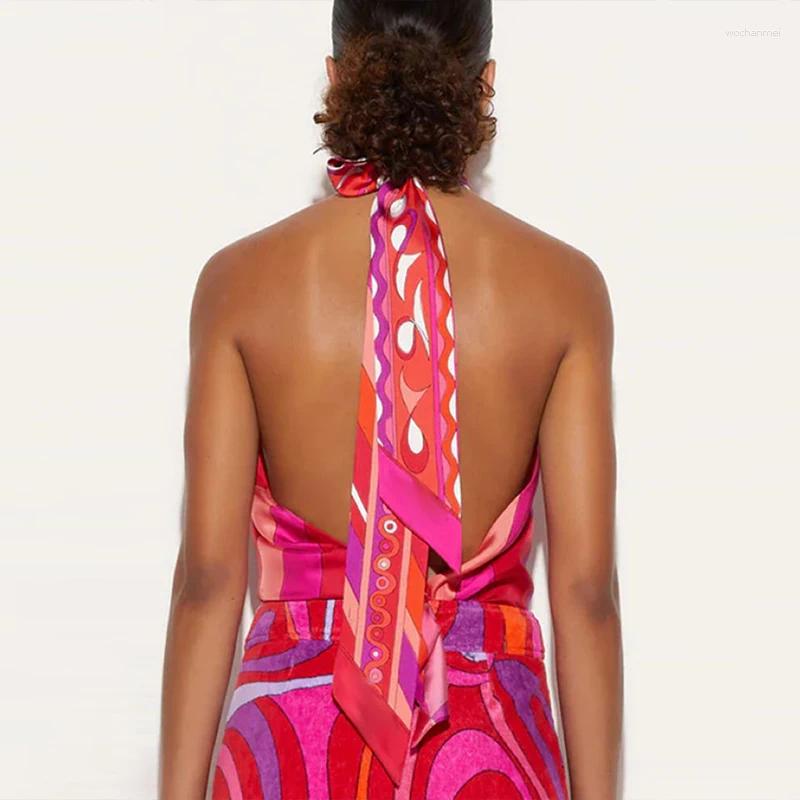 Women's Tracksuits Women Elegant Halter Sleeveless Outfits Fashion Lace-Up Tops With Short Pant Suits Sexy Backless Pattern Print Holiday