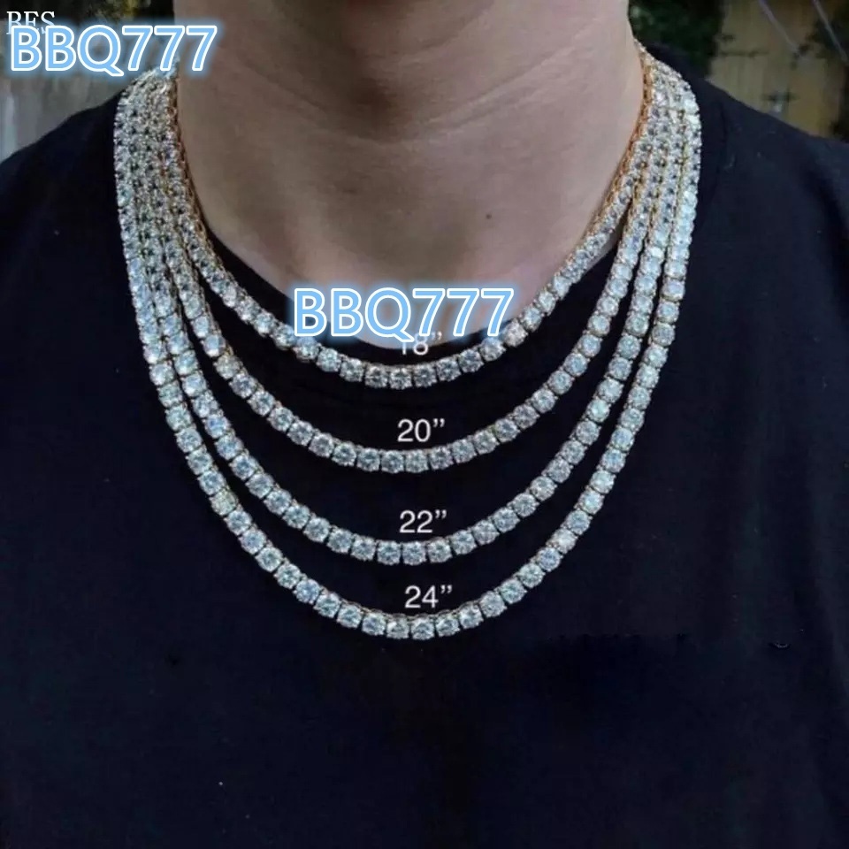 BES Hiphop 18K Gold Pated Necklace 3mm 4mm 5mm 6mm Tennis Choker Bracelet Iced Out Diamond Spring Clasp Tennis Chain Jewelry