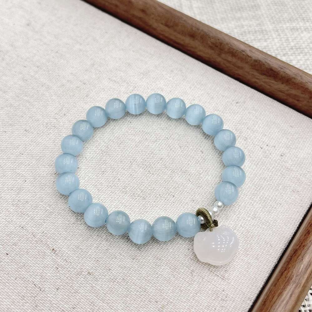 Chalcedony Peace Buckle Beads High-end Simple Fresh Cat's Eye Gold Sand Stone Bracelet 9ec