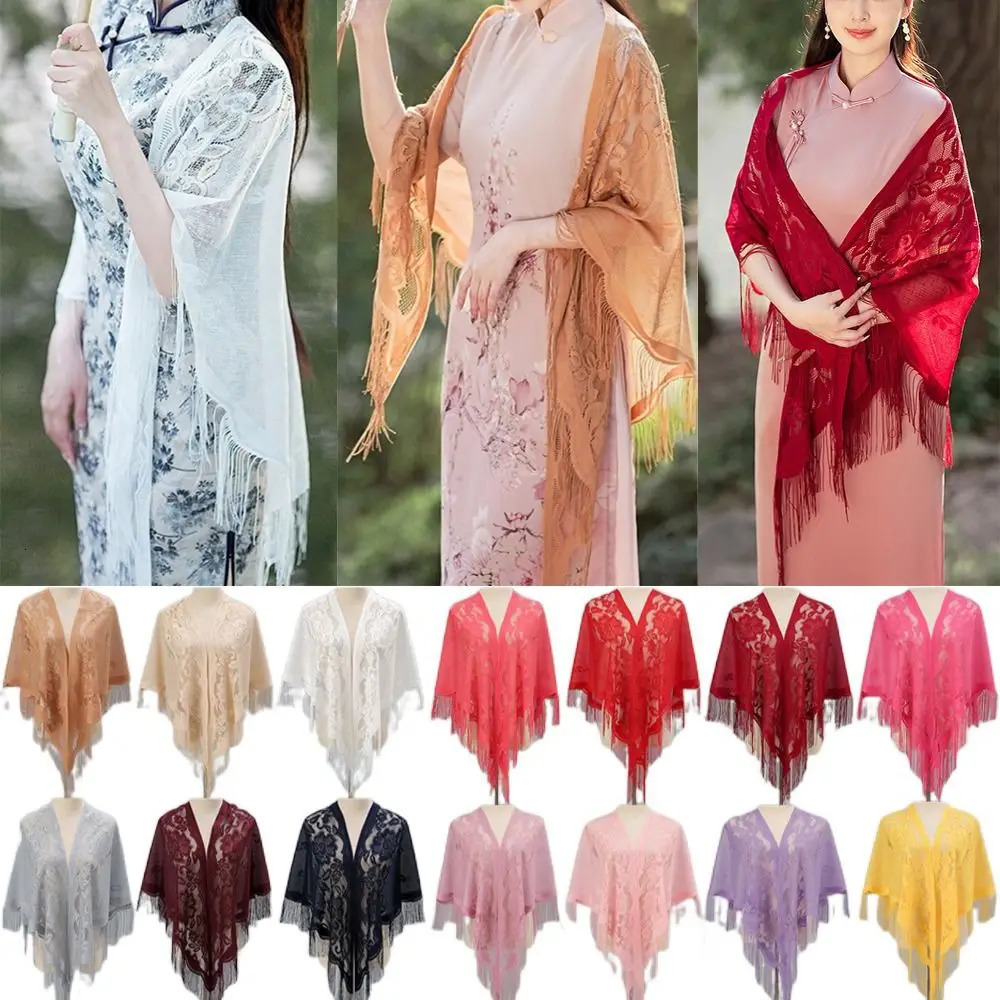 Tassel Patchwork VNeck Cardigans Women Wedding Accessories Shawl Hollow Multicolor Evening Prom Cape Tulle Party 250731