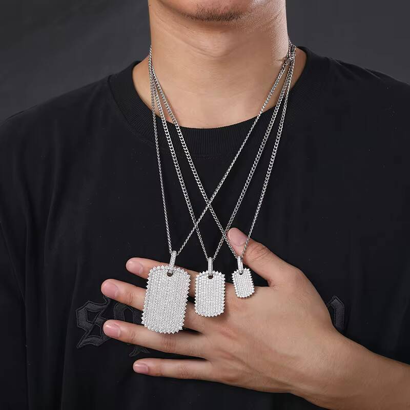 New Arrival Hip Hop Jewelry 925 Sterling Silver Micro Pave VVS Moissanite Diamond Iced Out Bling Dog Tag Sign Pendant Necklace