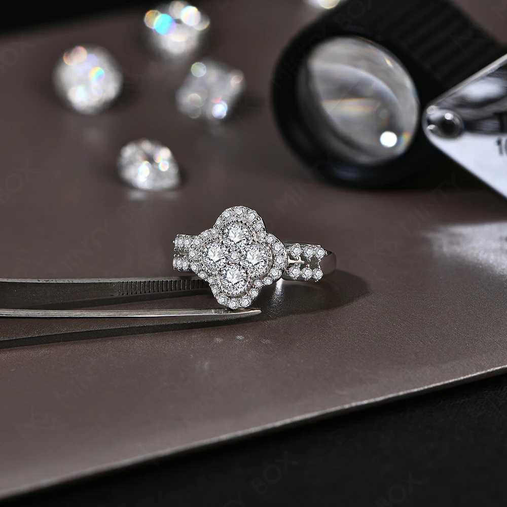 mintybox moissanite 18k white gold plated diamond ring for women s925 sterling silver engagement wedding fine jewelry four-leaf y250730