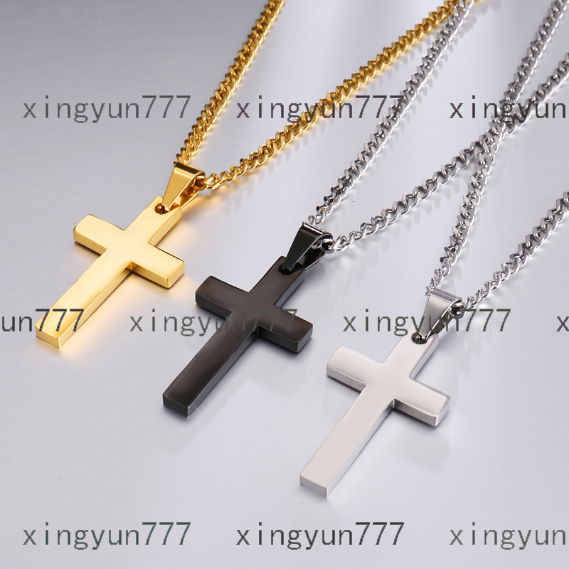Simple Style for Men and Women Gold Black Silver Cross Necklace Pendant Stainless Steel Jewelry