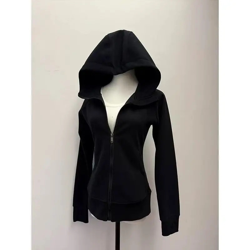 Fashion Casual Vintage Hooded Coat Harajuku Chic Long Sleeve Zipper Skinny Tops Women Retro Slim n Yoga Wear Clothing 250731