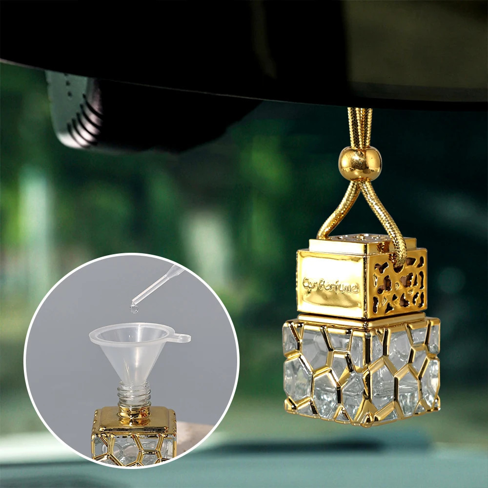 10pcs 10ml Gold Car Essential Oil Diffuser Fragrance Air Freshener Scent Perfume Square Bottle for Ornament Hanging Empty Bottle 250726