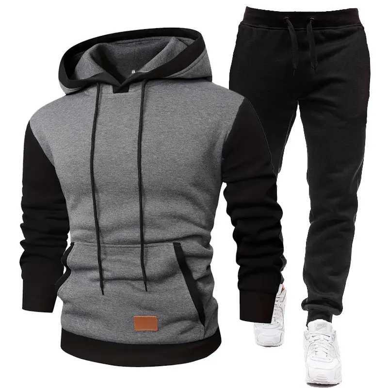 2024 Spring and Autumn Mens Sports Suit Fleece Lined Hooded Sweatshirt + Sweatpants 2 Sets Leather Label Embroidery Mens Wear XJ250731