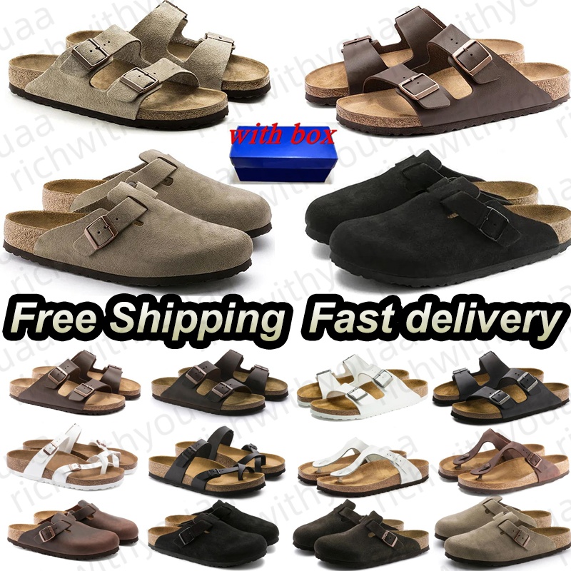 Mens womens designer clogs slippers slides high quality sandals soft suede leather taupe mocha beige mud sand blue grey pink scuffs platform beach black slipper 36-45