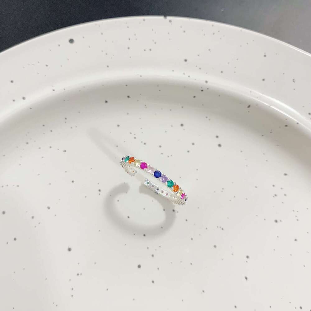 Colorful Zircon INS Ring for Women, Niche Design, Personalized High-End Adjustable Open Ring, Trendy Summer bfa