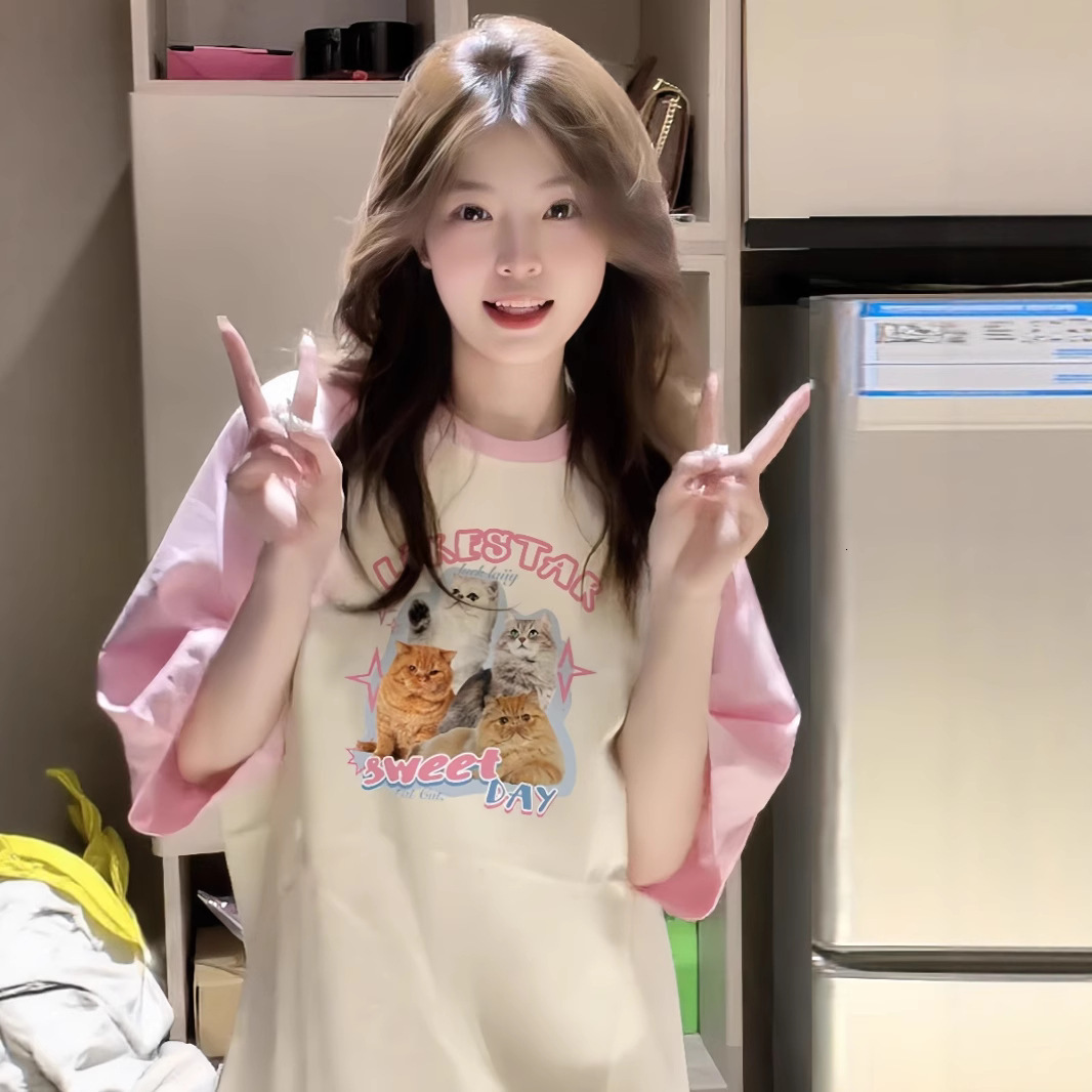 2025 set short sleeved women's T-shirt summer new hot style loose half sleeved high school and high school students new designer T-shirt