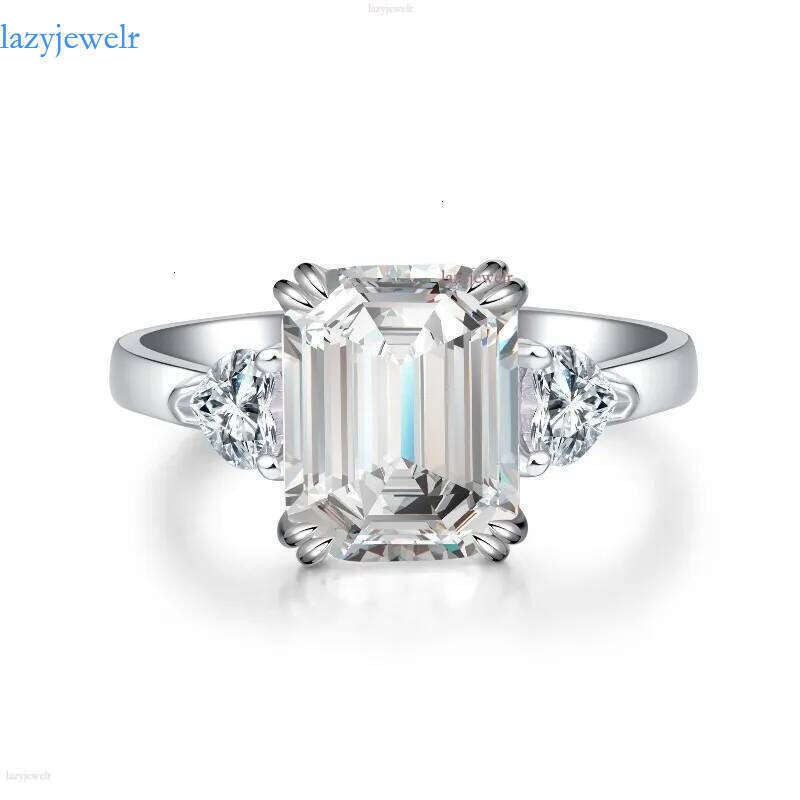 4CT Moissanite Dia Wedding Rings Jewelry Stunning Real 100% Sterling Sier Emerald Cut Gemstones Party Eternity Women Bridal Ring For Lover Gift