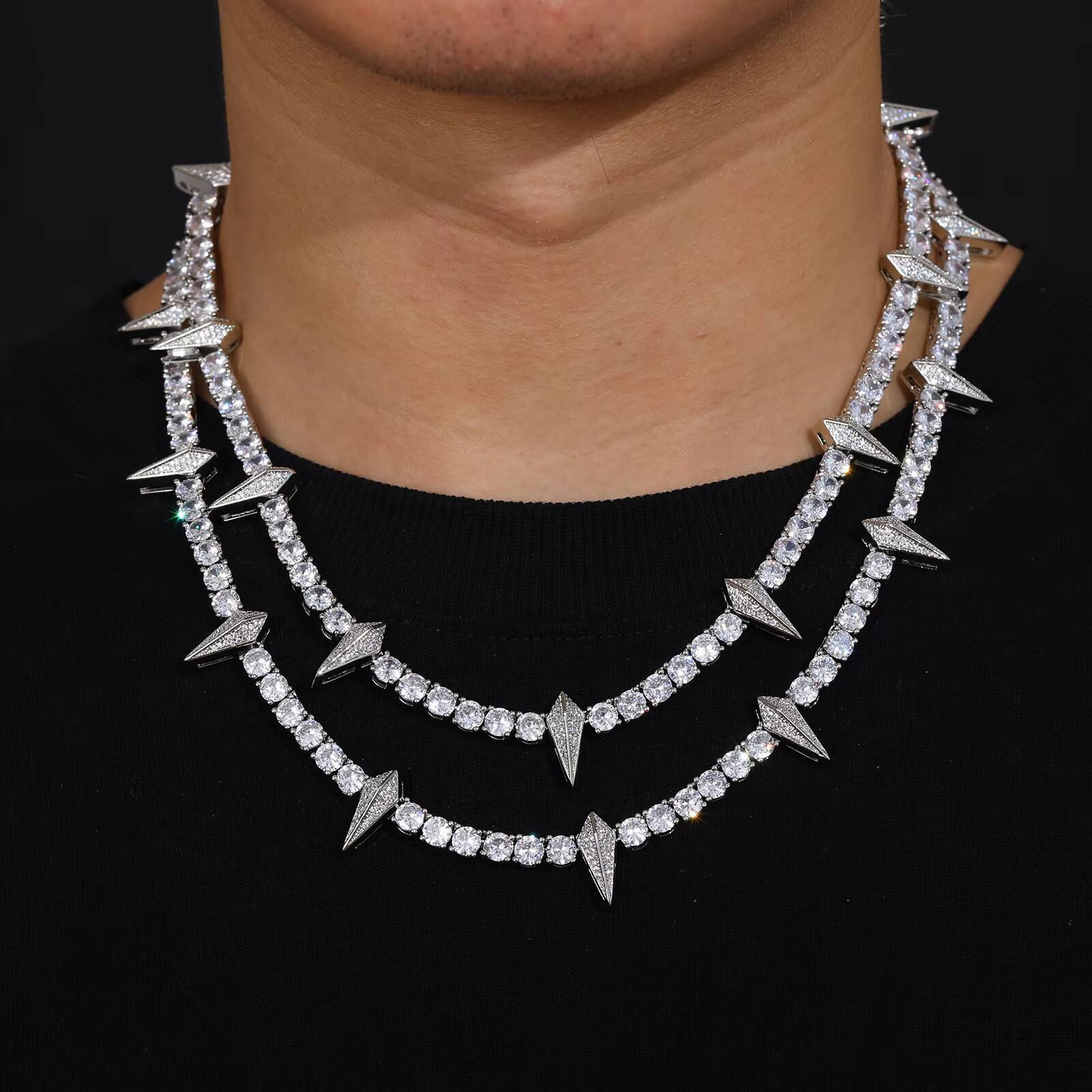 Fine Jewelry Bling 5mm White Gold Plated 925 Sterling Silver VVS Moissanite Diamond Iced Out WAKANDA Tennis Chain Necklace