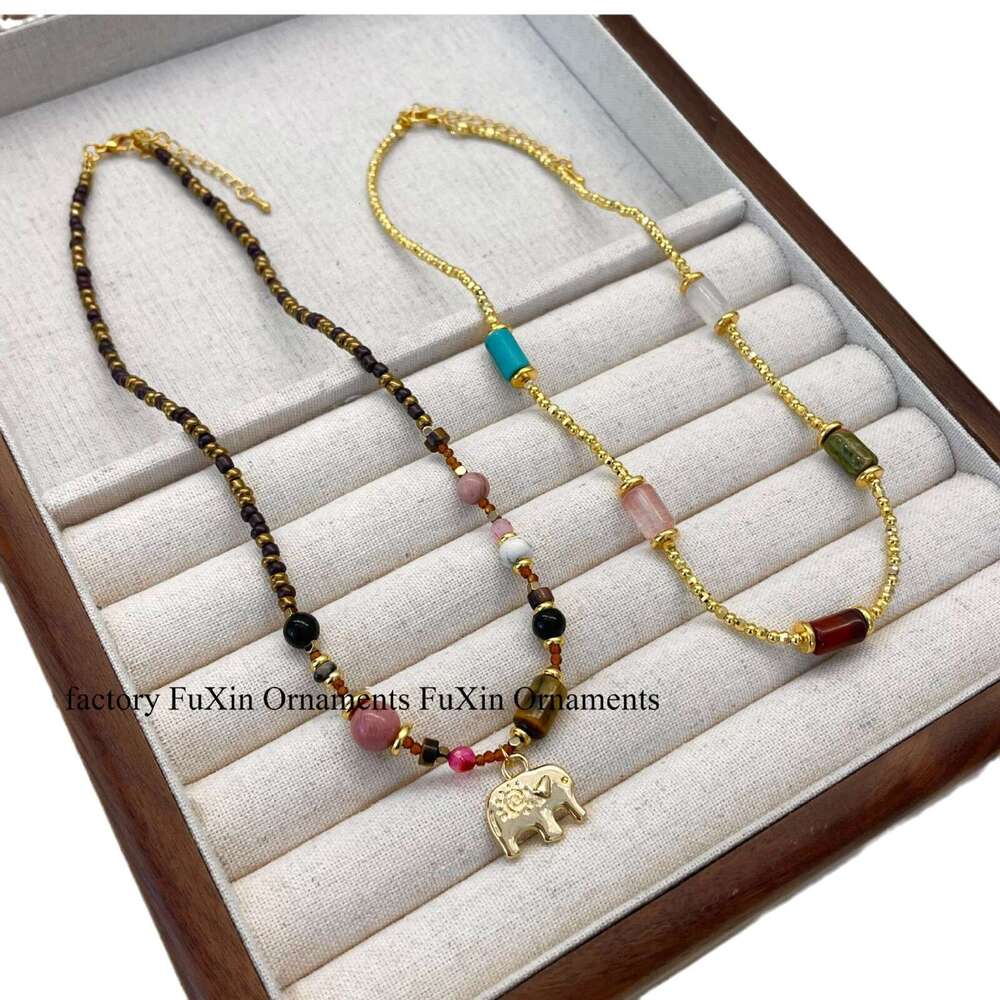 Colorful Cylinder Gold Disco Broken Sier Neverland Little Elephant Melad High-end Exquisite Beaded Necklace 087