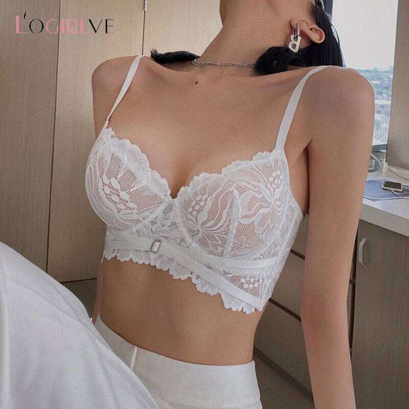 Logire Bra Push Up Brassiere Embroidery Lace Underwear Set Sexy Ultrathin Transparent Panties For Women underwear