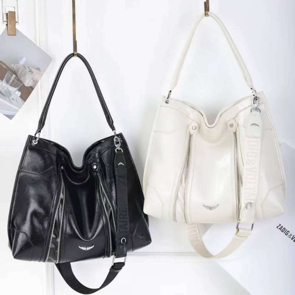 Ladies' fashion tote cracked patent leather design handbag with multiple zippers luxurious single shoulder crossbody bag