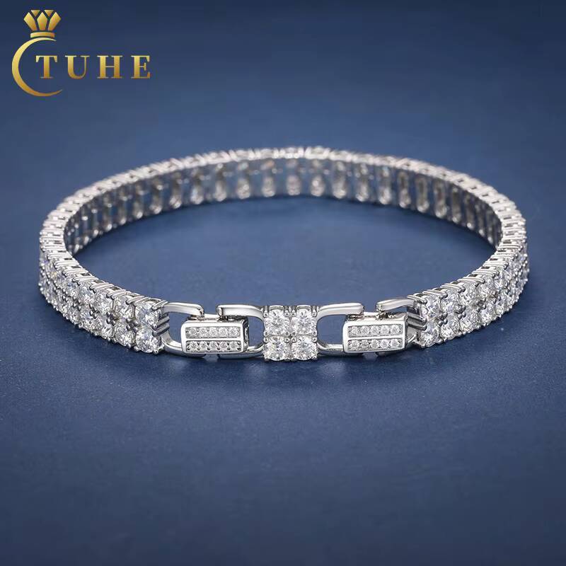 2 Row Vvs Moissanite Party Jewelry 925 Sterling Silver Luxury Glamour Iced Out Jewelry Tennis Bracelet for Gift