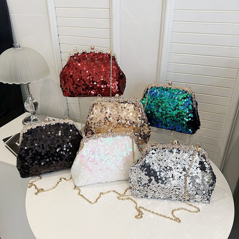 Sequin Evening for Women 2025 New Fashion Texture Chain Shoulder Crossbody Shell Bag ddmymoon