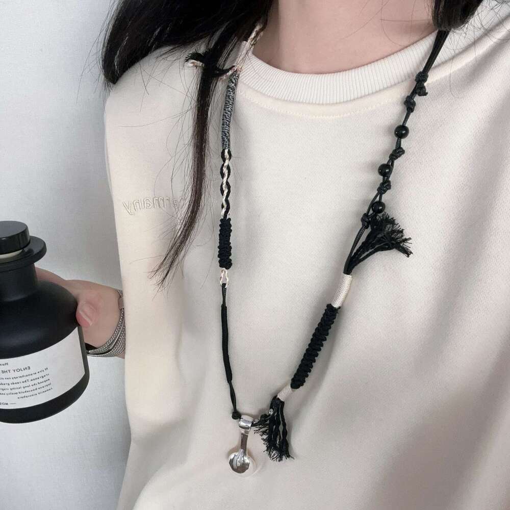 Wang Hedi Sier Spoon Necklace Unisex Braided Rope Sweater Chain Obvious Same Style Light Versatile dbd